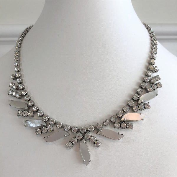 Sparkling 1960's Diamante & Mother of Pearl Matching Necklace & Earrings-Vintage Online-Vintage Online