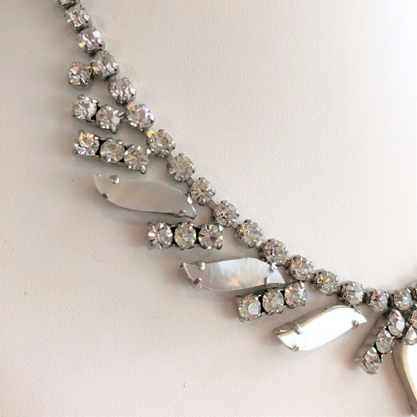 Sparkling 1960's Diamante & Mother of Pearl Matching Necklace & Earrings-Vintage Online-Vintage Online