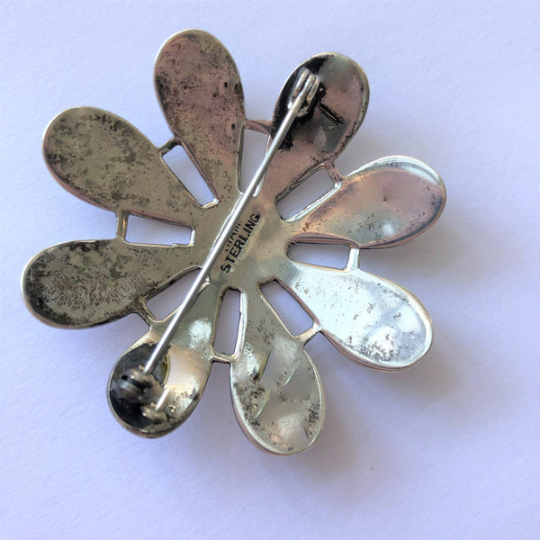 Sterling Silver & White Enamel Niello Brooch-Vintageonline-Vintage Online