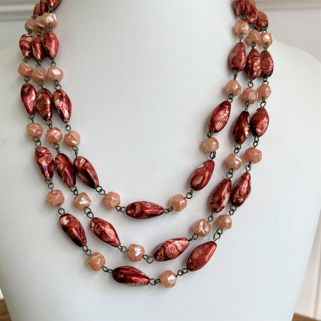 Triple Strand 50's Vintage Bead Necklace-Vintageonline-Vintage Online