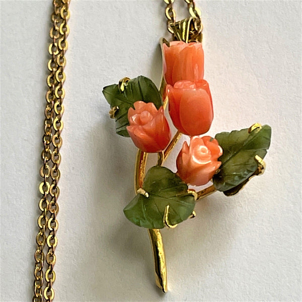 Tulips and Leaves Vintage Pendant and Brooch-Vintageonline-Vintage Online