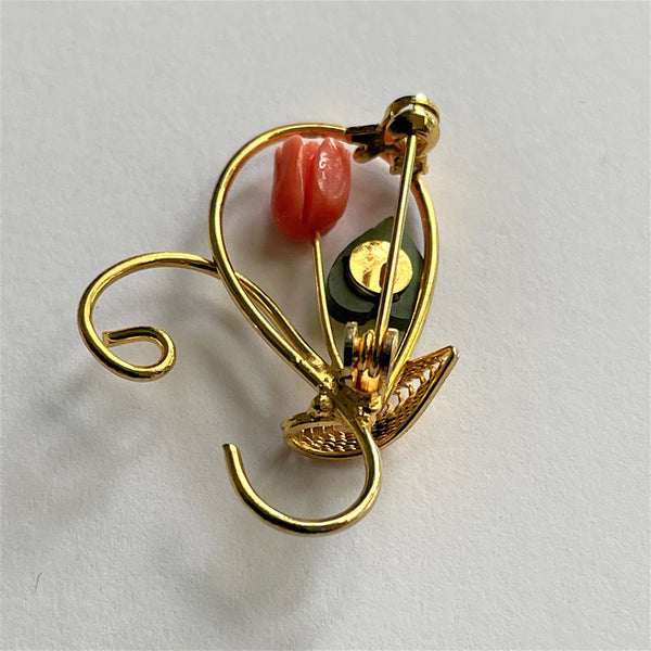 Tulips and Leaves Vintage Pendant and Brooch-Vintageonline-Vintage Online