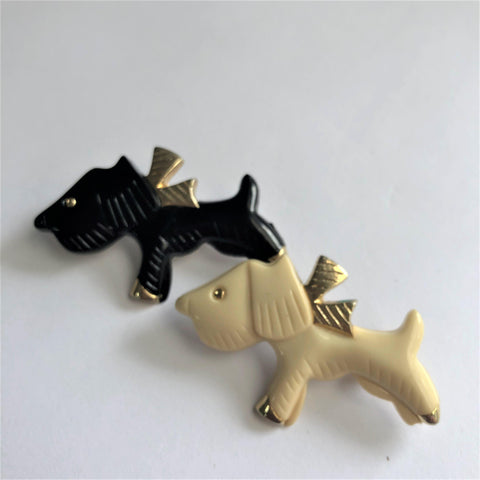 Twin Doggies, Black & White Brooches Vintageonline