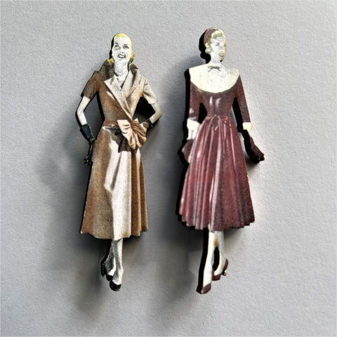 Twin Ladies of Fashion Brooches-Vintageonline-Vintage Online