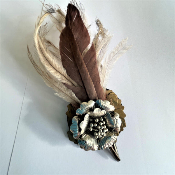 Unique Feather Hand Made Brooch-Vintageonline-Vintage Online