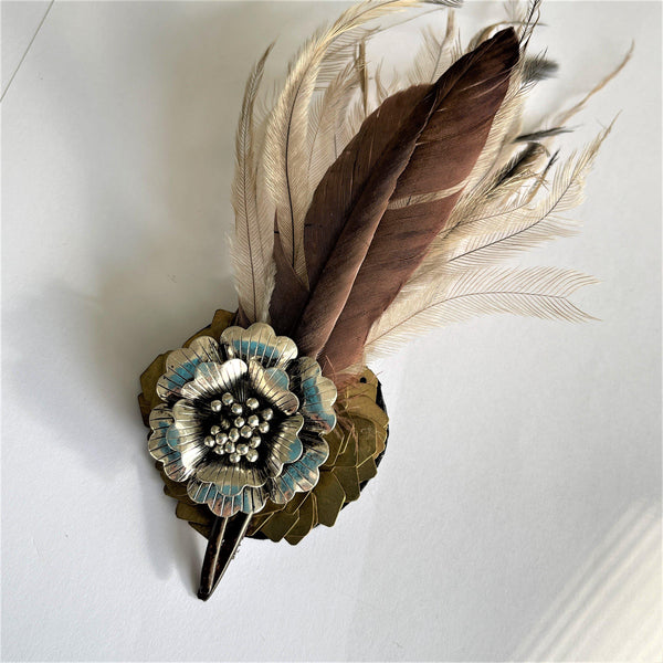 Unique Feather Hand Made Brooch-Vintageonline-Vintage Online