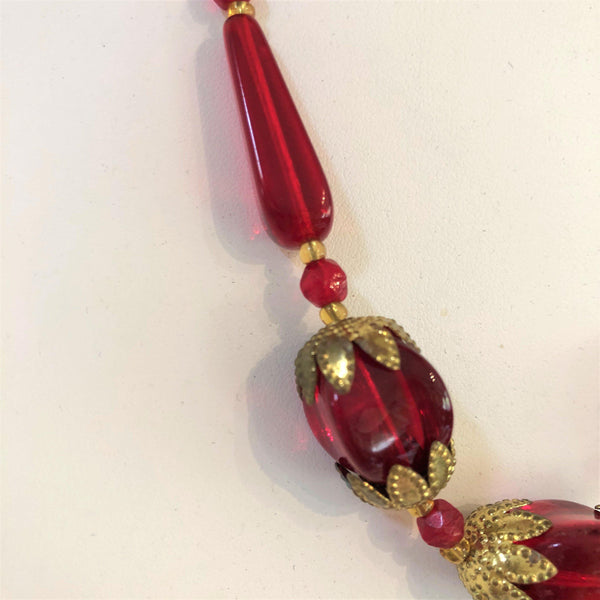 Vibrant Red Glass Bead Vintage Necklace-Vintage Online-Vintage Online