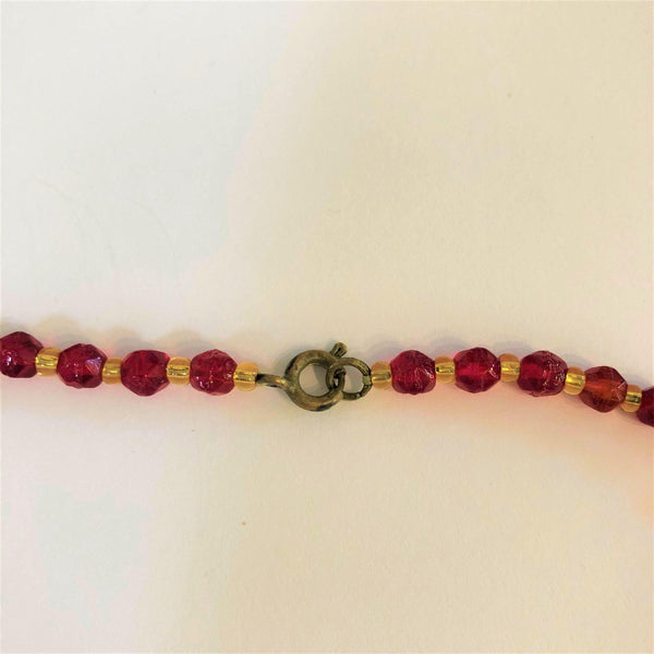 Vibrant Red Glass Bead Vintage Necklace-Vintage Online-Vintage Online