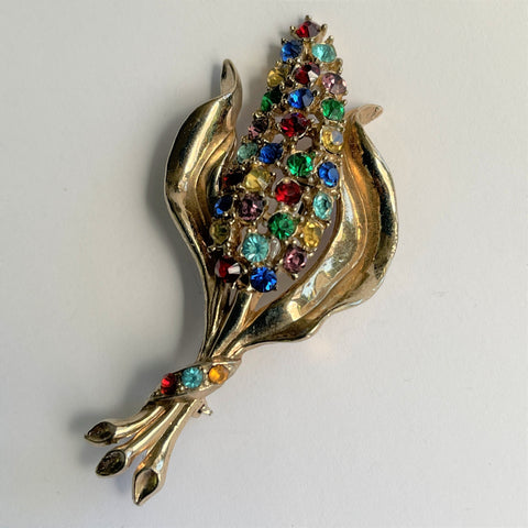 Vintage Corn Rhinestone Brooch-Vintageonline-Vintage Online