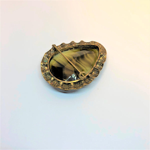 Vintage Glass Tigers Eye Brooch-Vintageonline-Vintage Online