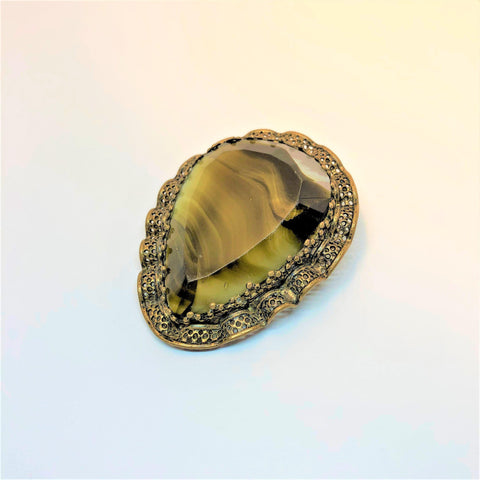 Vintage Glass Tigers Eye Brooch-Vintageonline-Vintage Online