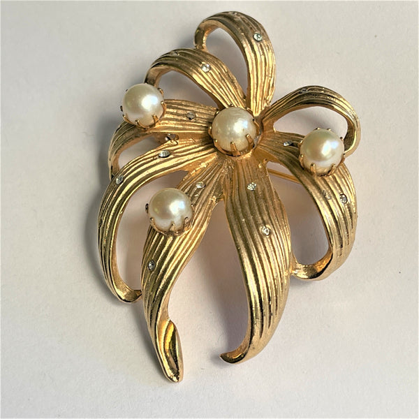Vintage Spider Leaf 60's Brooch With Pearls-Vintageonline-Vintage Online