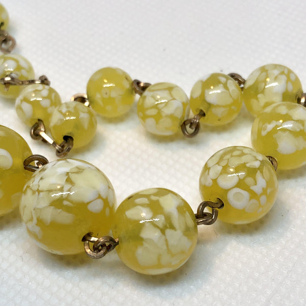 Yellow Speckle Glass Vintage Bead Necklace with Matching Earrings-Vintageonline-Vintage Online